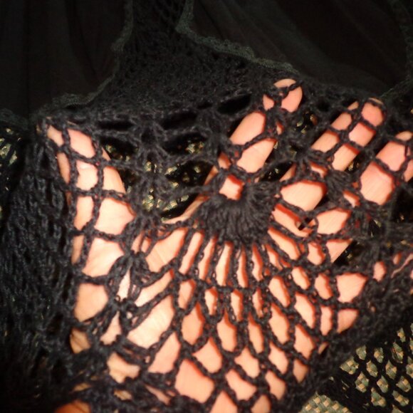 Karen Kane Boho Peasant Crocheted Maxi Skirt M Black Elastic Waist - Picture 12 of 14